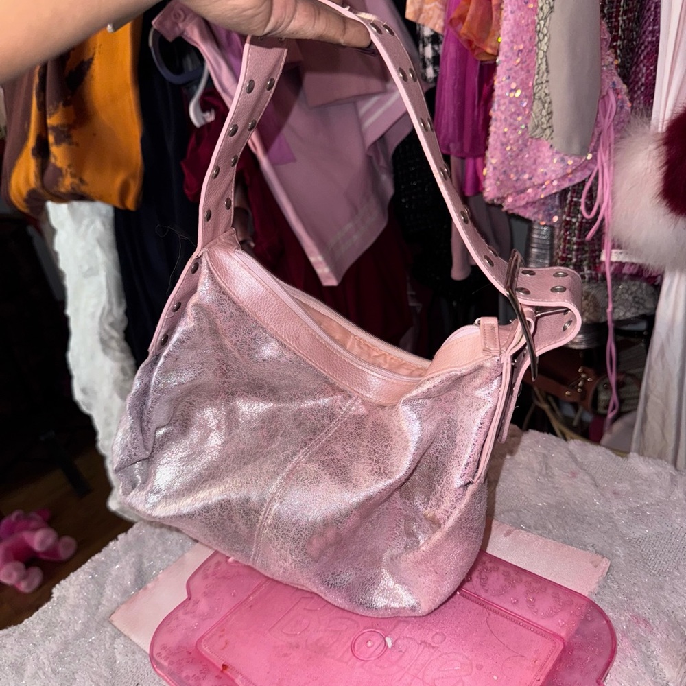 Vintage Baby Phat Metallic and Baby Pink Women's Shoulder Y2K Bag